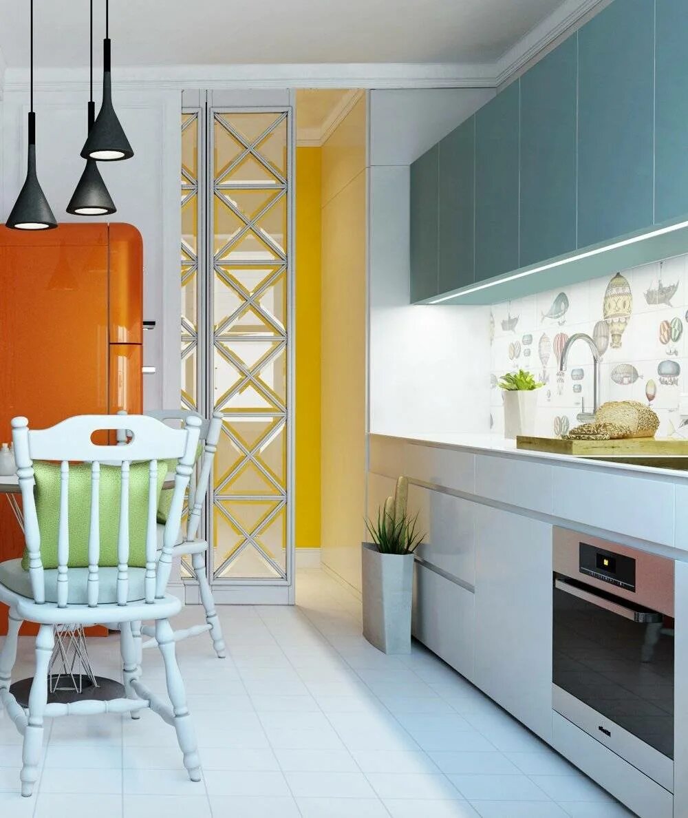 Два цвета в интерьере кухни kitchen design with lavender tone wall stainless steel countertop with open shel