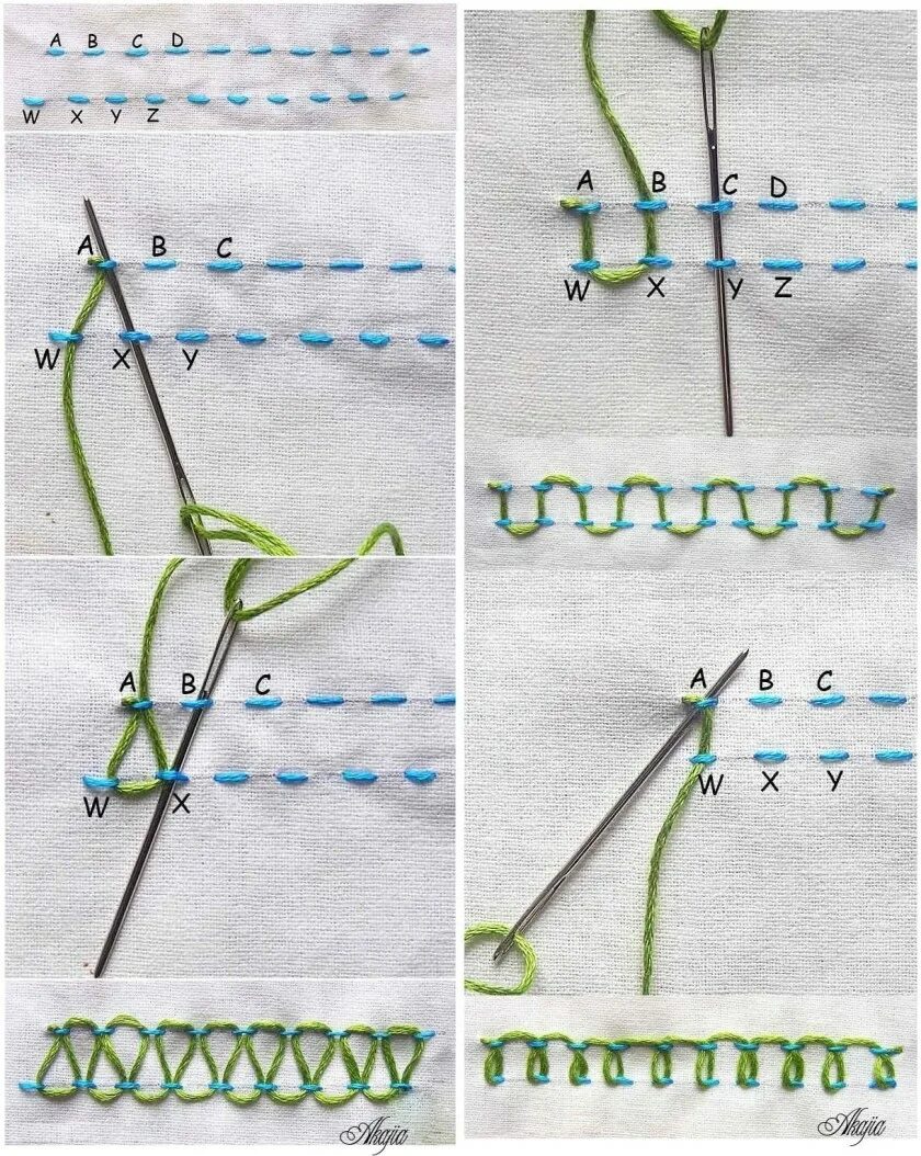 Петельный шов иголкой для вышивания. Ручной шов для сшивания двух. Декоративные швы для вышивки. Швы для вышивания вручную. Стежки пошагово