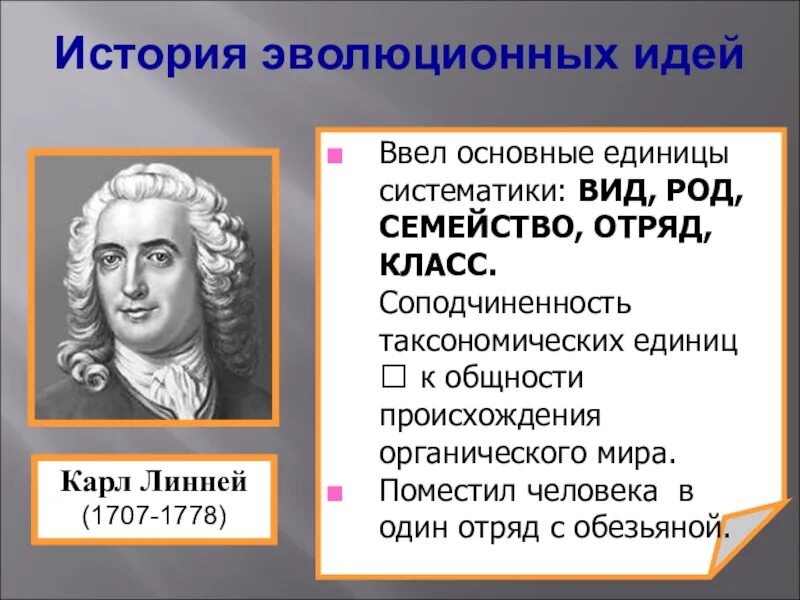 Значение эволюционных идей. Систематика. Линней учение.