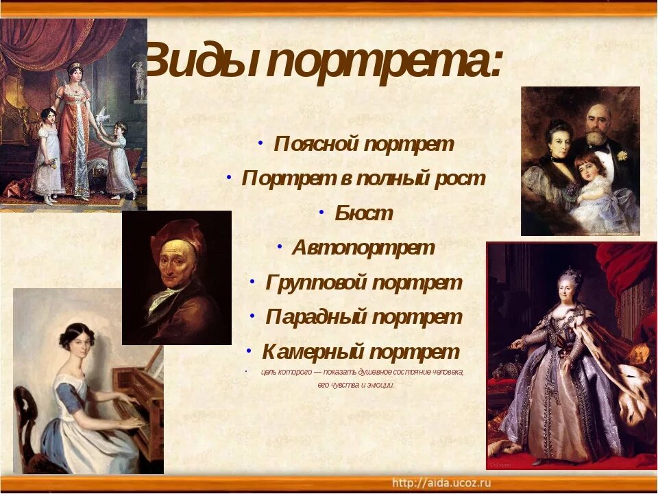 В каком виде искусства создается портрет. Виды портретов. Портрет виды портретов. Виды художественных портретов. Виды портретов в изобразительном искусстве.