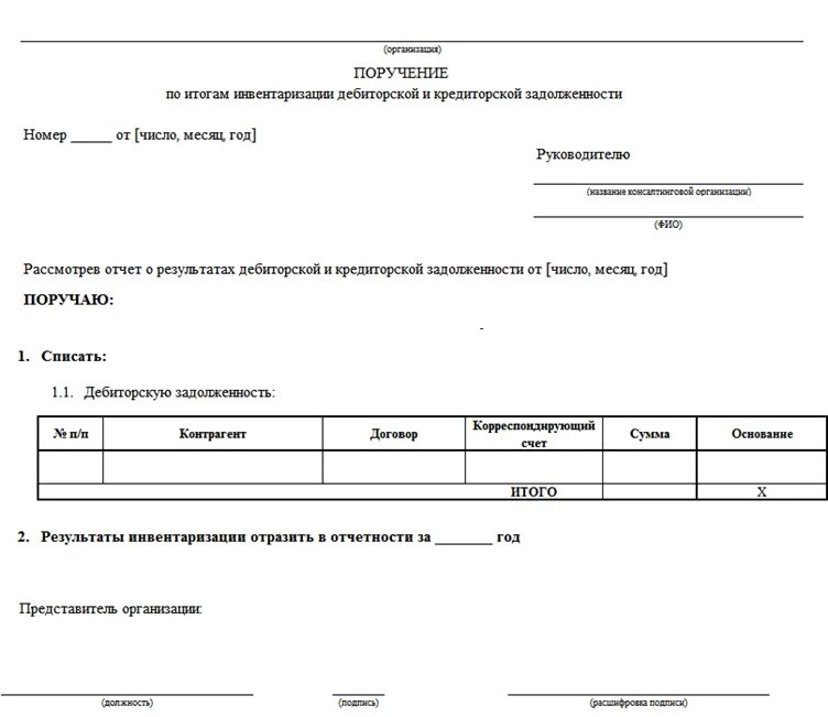 Инвентаризация дебиторской задолженности образец