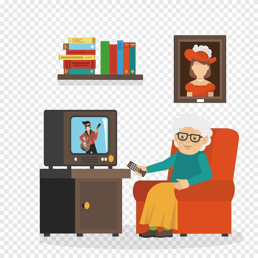 Телевизор иллюстрация. Пожилой у телевизора. Телевизор мультяшный. Бабушка у телевизора.