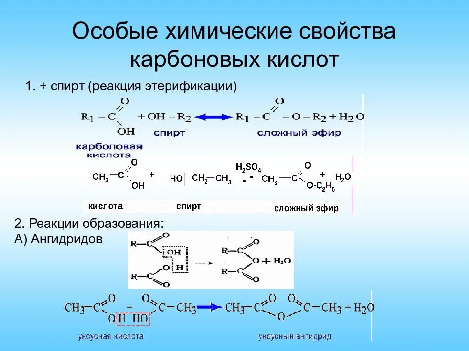 Химические свойства карбоновых кислот этерификация. Карбоновая кислота плюс щелочь. Реакция этерификации карбоновых кислот. Химические реакции взаимодействия кислот. Карбоновые кислоты реагируют со спиртами