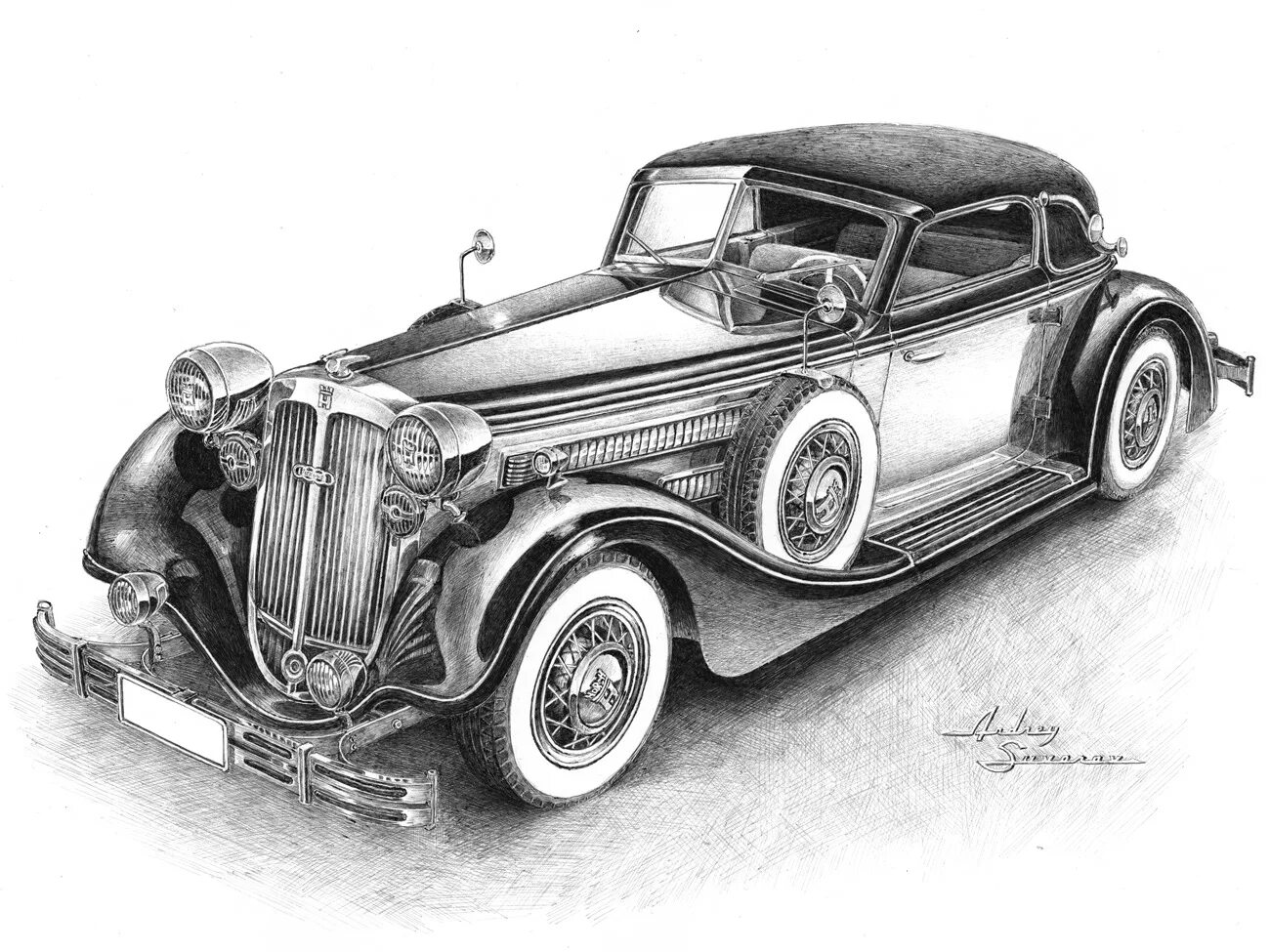 Horch 853. Ретро автомобиль. Автомобиль рисунок. Зарисовки автомобилей.