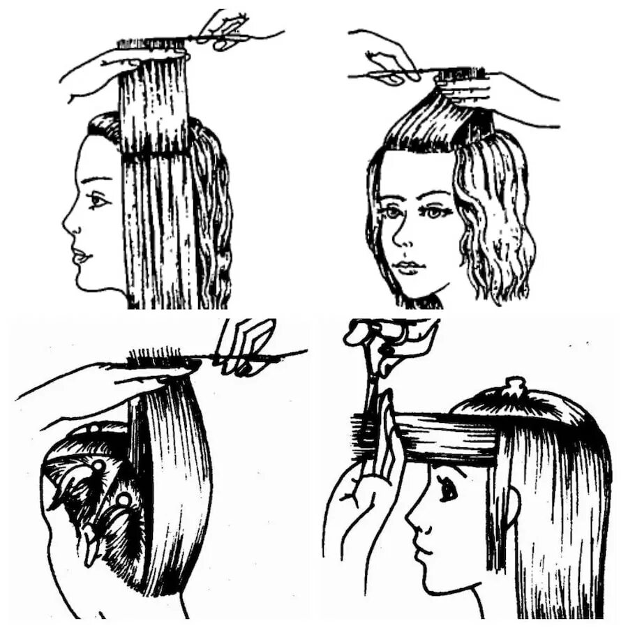 Как подстричь с помощью. Технология стрижки рапсодия схема. Схема стрижки Каскад на длинные волосы с челкой. Стрижка Каскад на средние волосы техника выполнения. Схема стрижки Каскад на средние волосы.