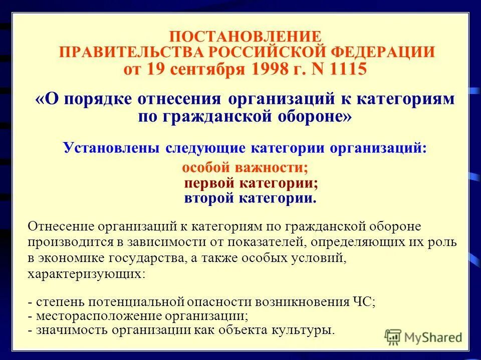 отнесение организации к категории по гражданской обороне
