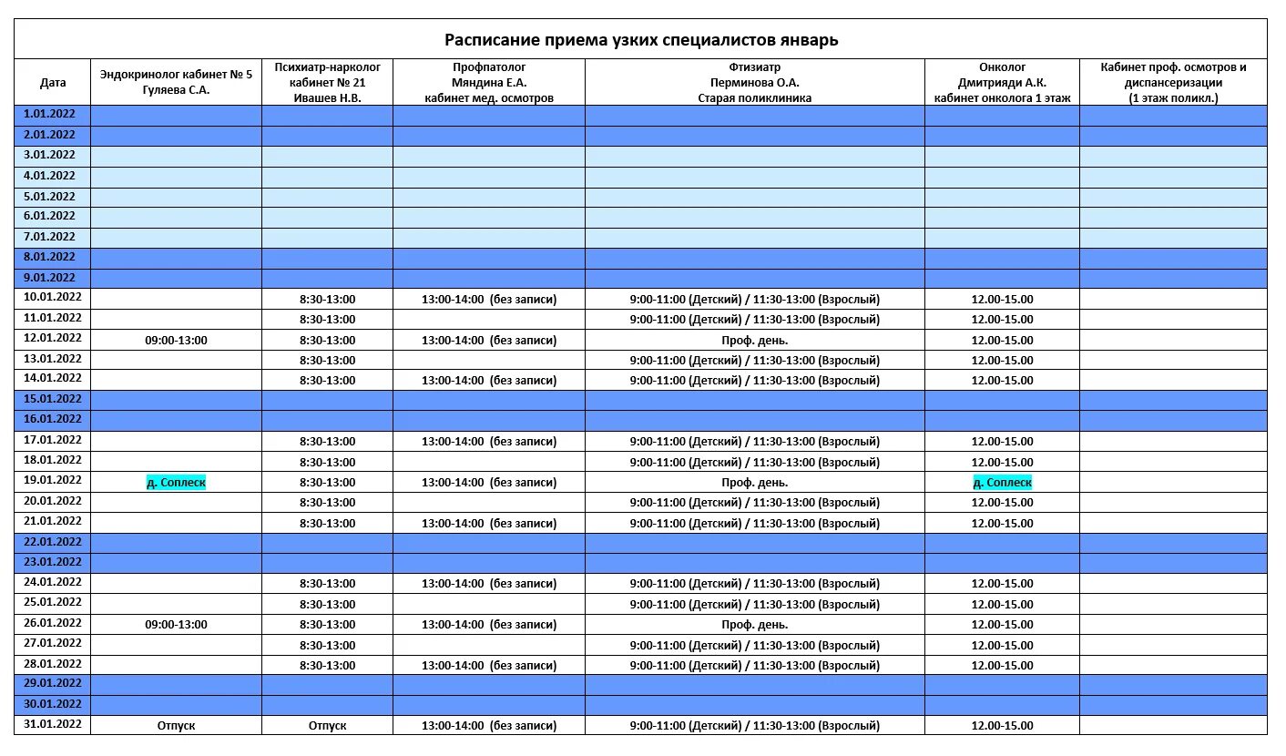 Интермед расписание врачей