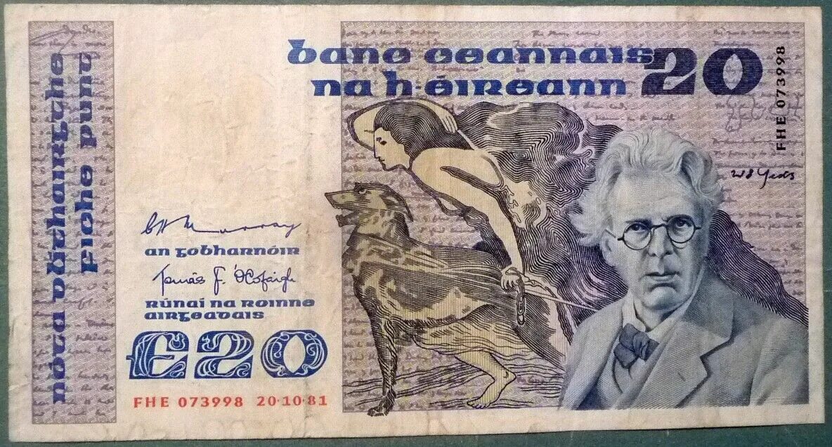 20 фунтов в рублях на сегодня. Ирландский фунт банкноты. Ирландия 20 фунтов. Ирландия 20 фунтов 1981. 20 Pounds Banknote.