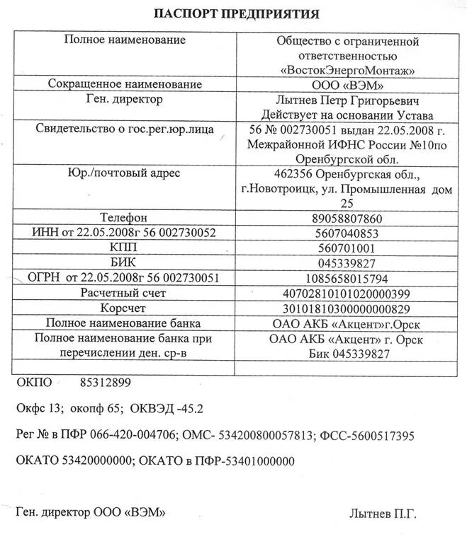 Номер и полное название