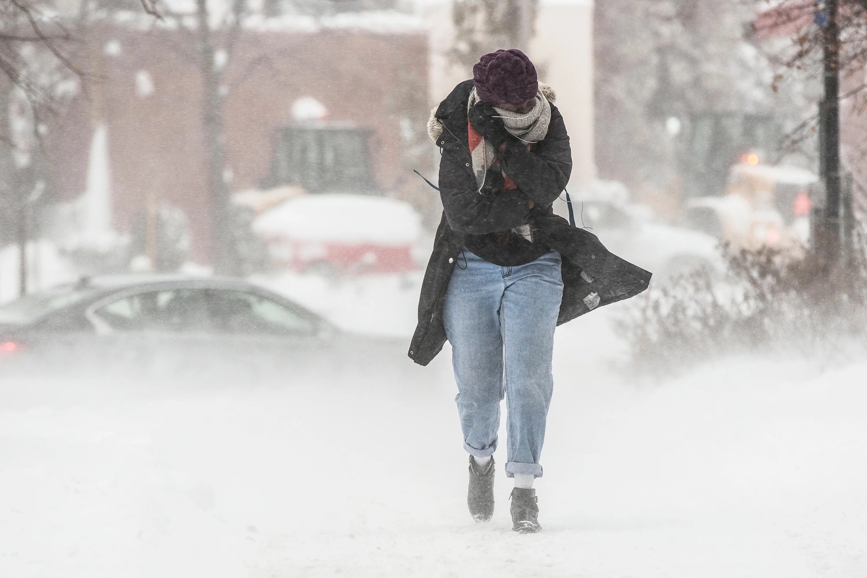 She gets her cold. Cold weather. Freezing weather. Chilly weather. Very Cold weather.