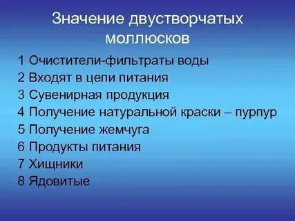 Значение моллюсков в природе человека