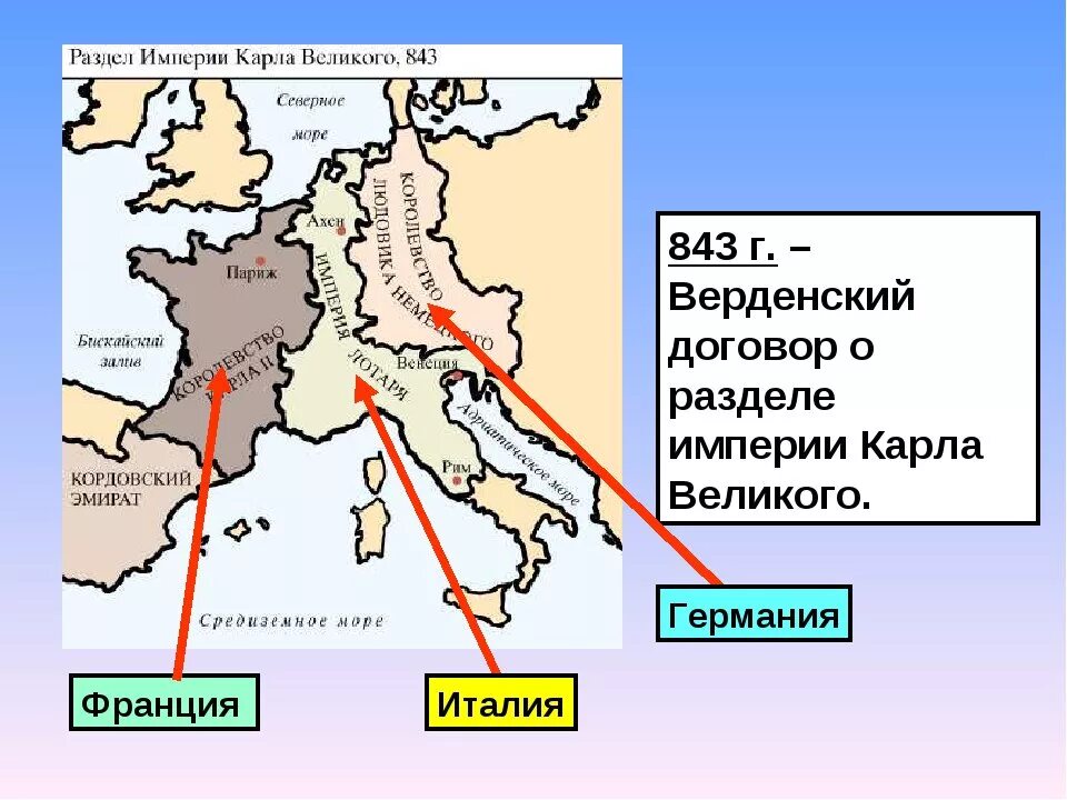 Верденский раздел Франкской империи. Франция Верденский договор 843 г.. Великий распад