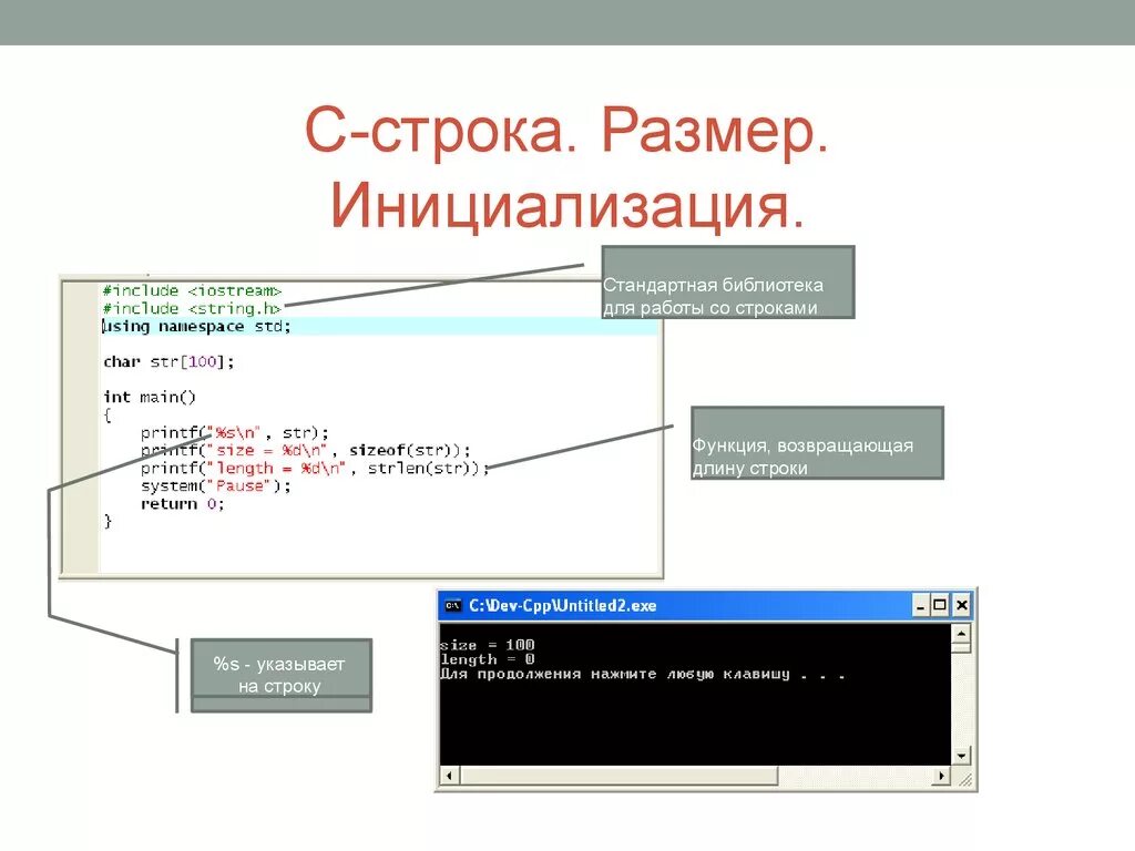 Строка. Инициализация строки. Размер строки. Строка строка строка.