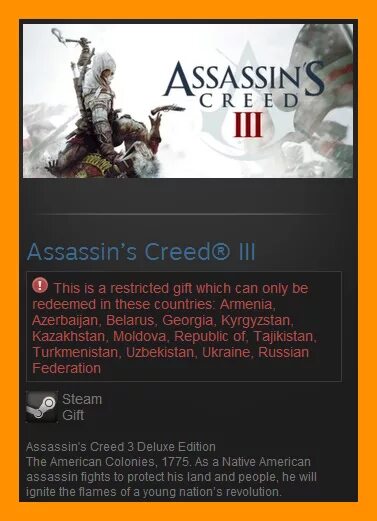 Закажи Assassins Creed 3. Assassins Creed 3 Steam. Ключ активации в стим ассасина. Assassin's Creed 3 Deluxe Edition.