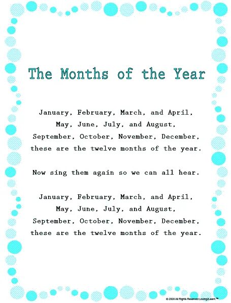 Песни месяцы на английском языке. The months of the year текст. Months of the year стих. Months of the year Song. Twelve months in a year.