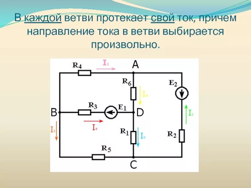 Как определить направление цепи. Направление тока в ветвях. Направление тока на схеме. Направление тока в цепи. Ветвь это в Электротехнике.