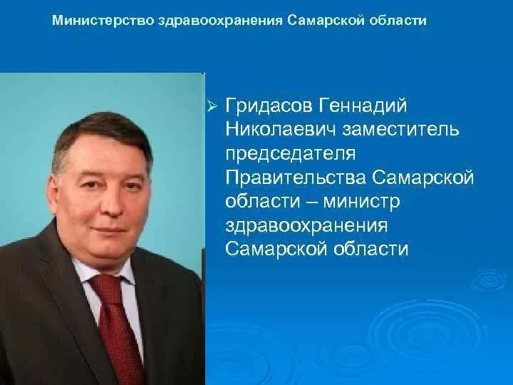 Учреждения здравоохранения самарской области. Гридасов министр здравоохранения. Председатель правительства Самарской области.