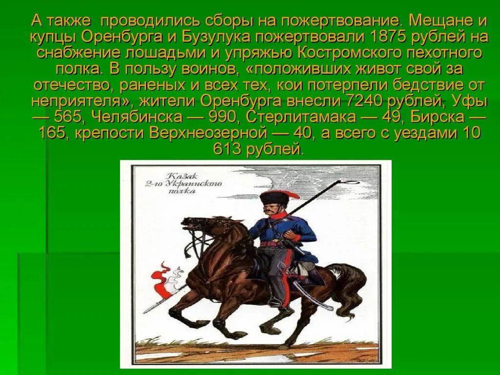 Также проводится. Участие оренбуржцев в войне 1812 года кратко. Вклад оренбуржцев в отечественную войну 1812. Сообщение оренбуржцы в войне 1812 года. Сбор пожертвований 1812.