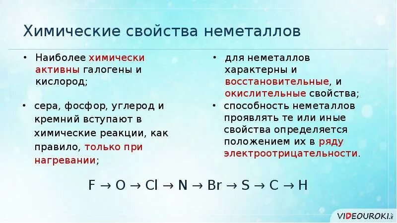 Физические и химические свойства простых веществ