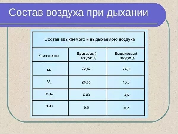 Дыши воздухом сколько. Состав воздуха при вдохе и выдохе. Вдыхаемый воздух и выдыхаемый воздух состав. Изменение состава воздуха при дыхании. Изменение состава вдыхаемого и выдыхаемого воздуха.