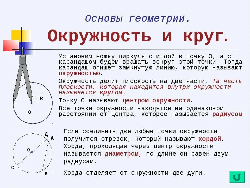 Как доказать диаметр окружности. Окружность 7 класс геометрия. Определение круга и окружности. Геометрические понятия окружность и круг.