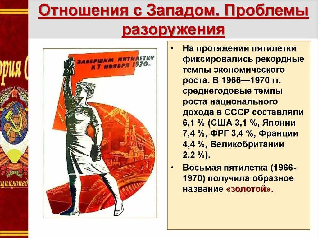 Укажите годы золотой пятилетки. Пятилетка 1966-1970. 8 Пятилетка 1966-1970. Отношения с Западом проблемы разоружения. Отношения с Западом проблемы разоружения кратко.