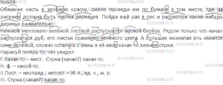 Русский язык 6 класс ладыженская 609. Обмакнув кисть в зеленую краску. Обмакните кисть в зеленую краску. Обмакни кисть в зеленую краску смело проведи ею по бумаге.