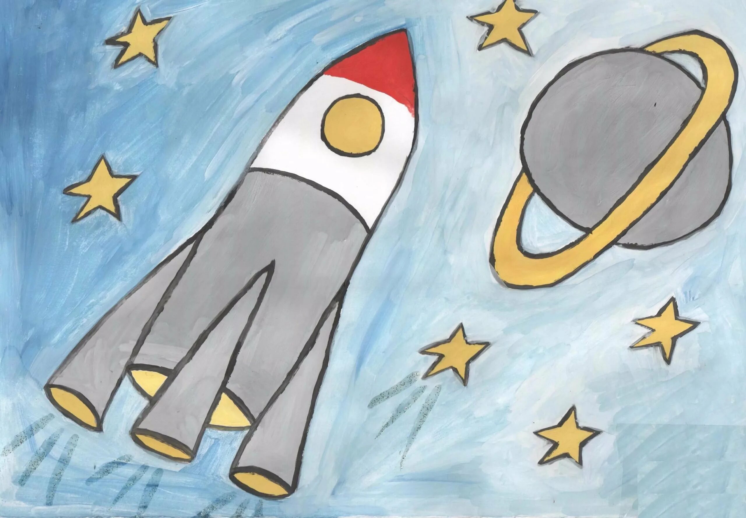 Рисование для детей космос. Рисунки на тему космос легкие. Рисунок ко Дню космонавтики. Рисунок ко Дню космонавтики 1 класс.