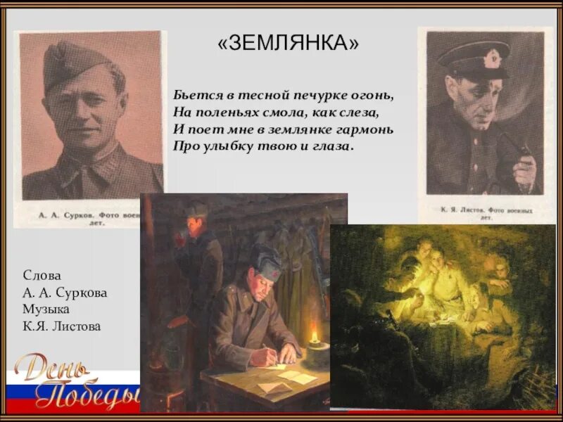 Стихотворение Алексея Суркова «бьется в тесной печурке огонь…». А. Суркова "землянка",. Сурков в землянке.