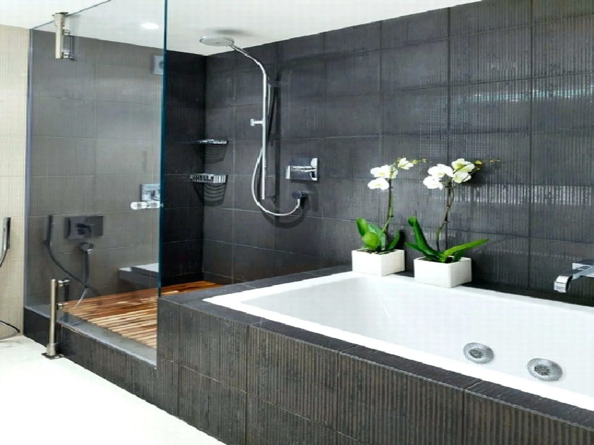 Ванная в серых тонах дизайн. Интерьер ванной в серых тонах. Серая ванная комната. Стильные душевые комнаты. Ванная черная с деревом.