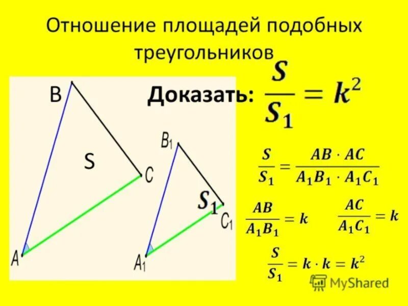 Соотношение площадей подобных треугольников. Отношение площадей подобных треугольников. Подобие треугольников площадь. Отношение площадей подоьных тоеуг. Докажите теорему об отношении площадей подобных фигур