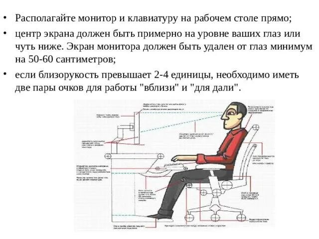 Расстояние от монитора до глаз. Монитор должен располагаться на уровне глаз. оптимальная высота монитора для глаз. монитор должен располагаться на уровне. располагайте монитор и клавиатуру на рабочем столе.