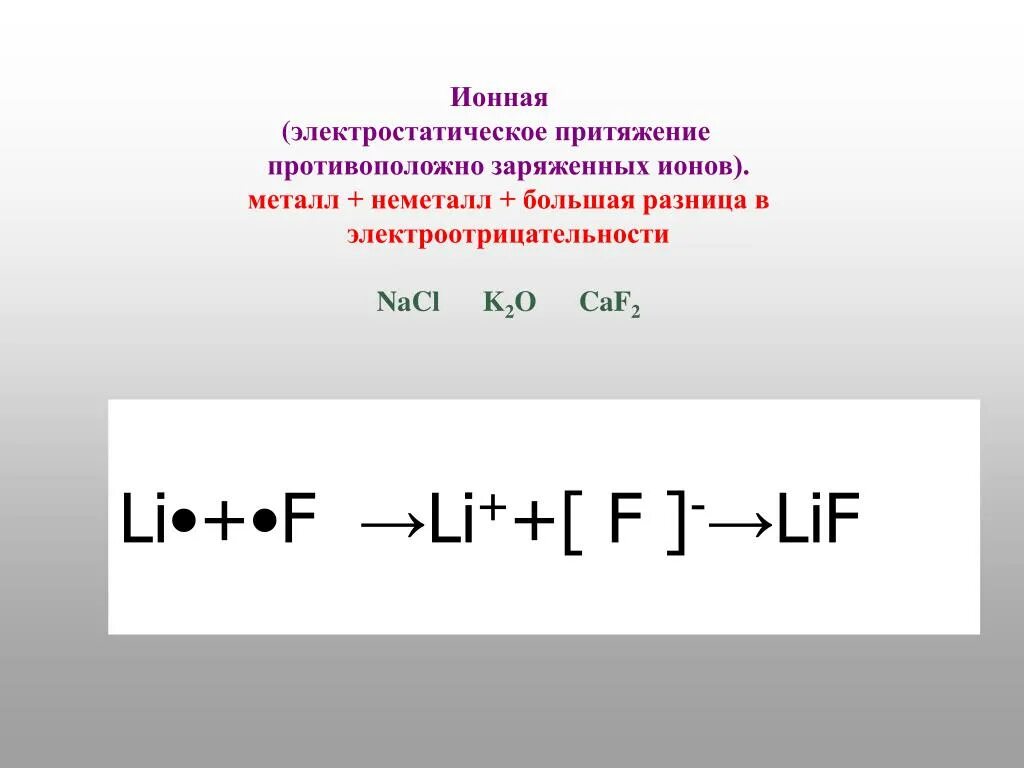 Электростатическое Притяжение разнозаряженных ионов. Электростатическое Притяжение это в химии. Заряд Иона металла. Ионная химическая связь li f. Электростатического притяжения ионов