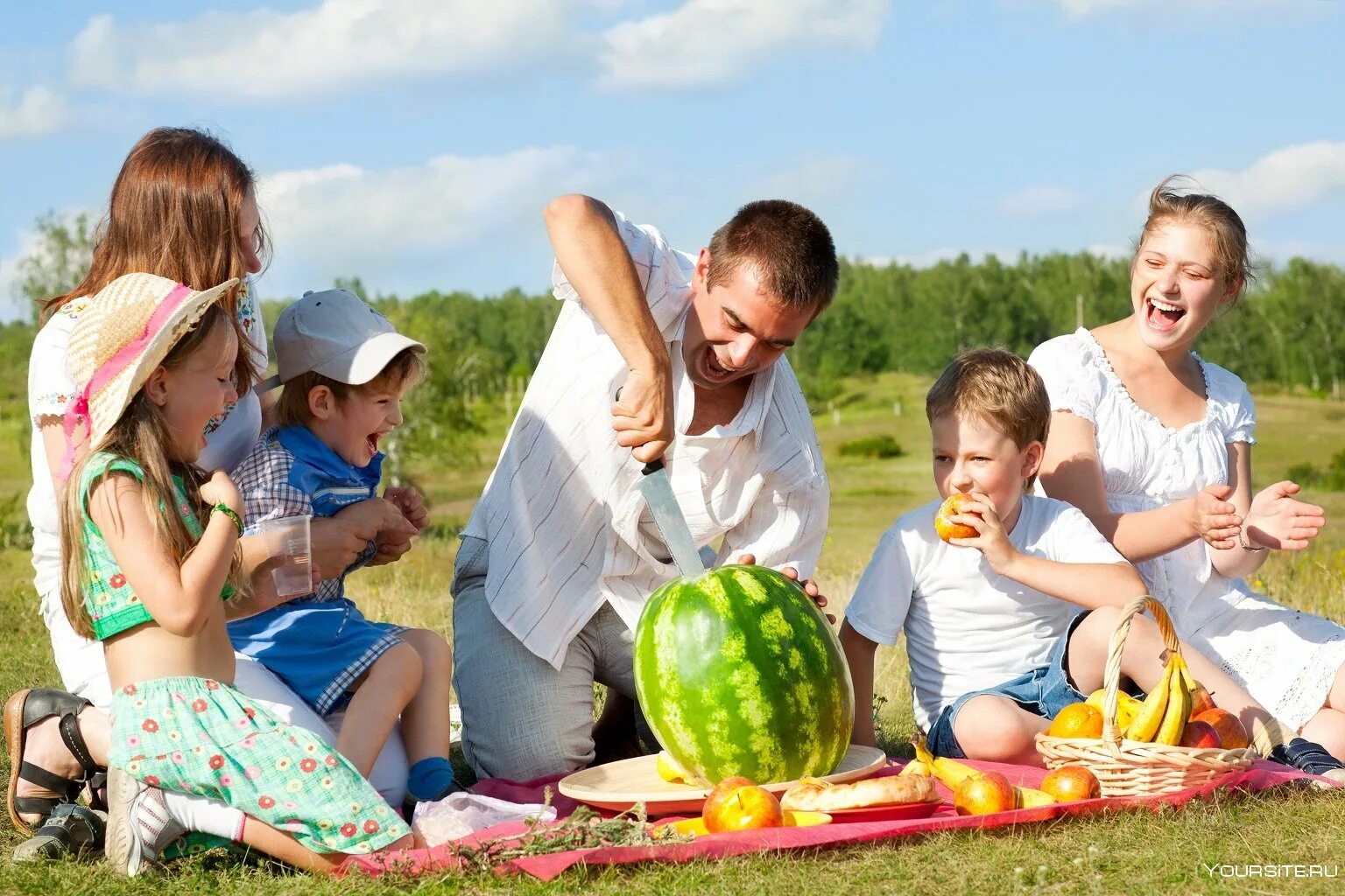 Семья на пикнике. Семейный пикник на природе. Дети и природа. Лето природа. Family description