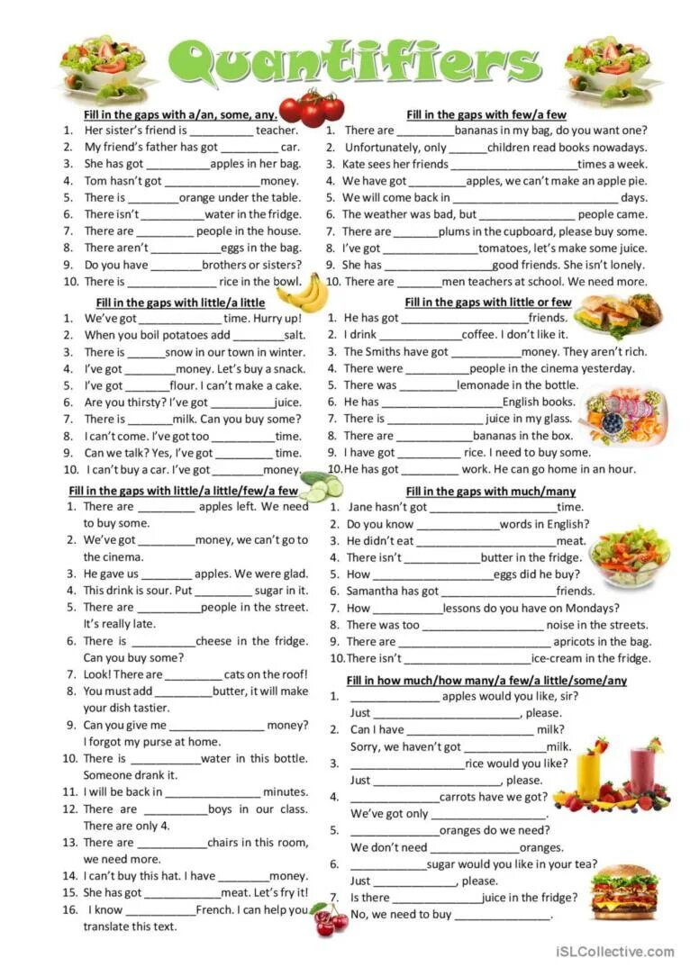 Fill in some any there is. Much many little a little few a few упражнения Worksheets. Quantifiers в английском языке Worksheets. Some any few little much many упражнения. Quantifiers упражнения.