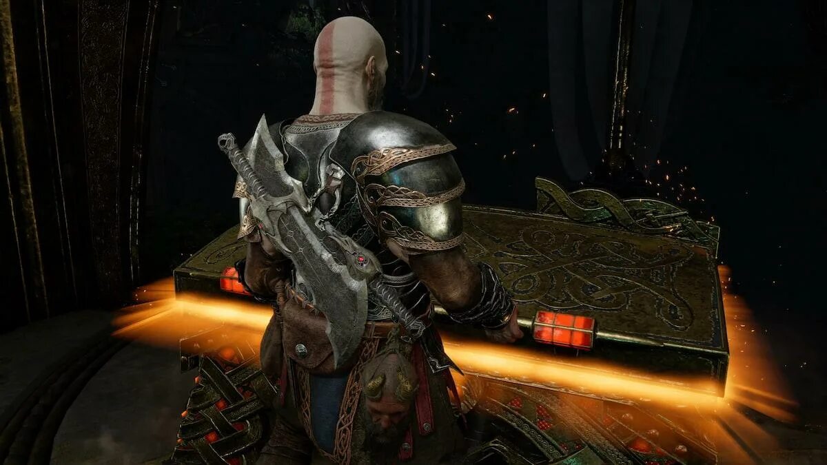 Кратос с топором. Легендарные сундуки god. Фрейр god of war ragnarok. Свартальфхейм god of war. Озеро девяти легендарный сундук ragnarek.