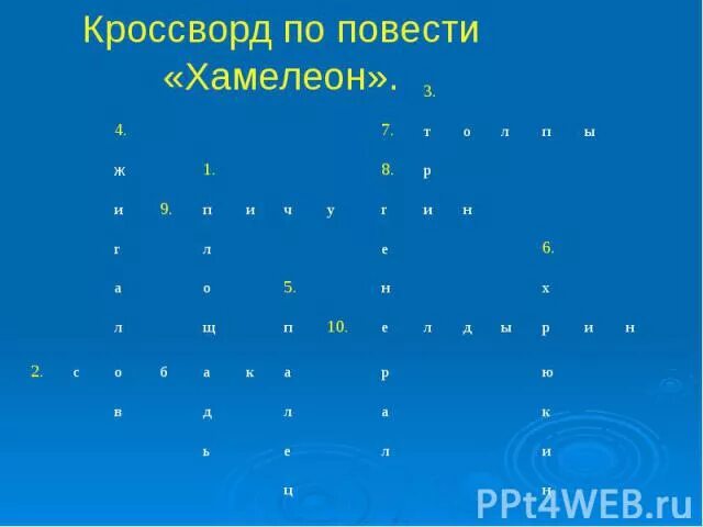 Хамелеон кроссворд. Кроссворд по рассказу хамелеон. Кроссворд по рассказам Чехова. Кроссворд по повести хамелеон. Кроссворд Чехова хамелеон.