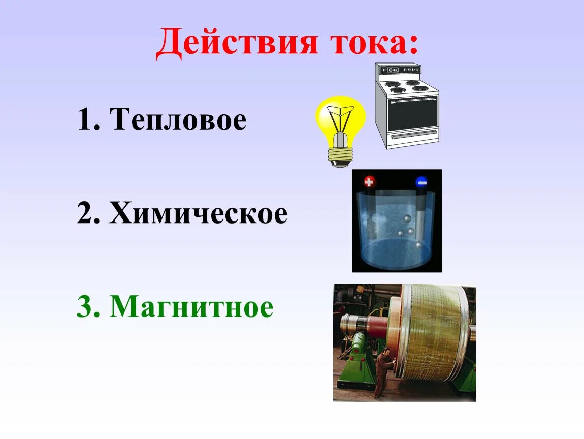 Тепловое химическое и магнитное действие тока. Химическое действие тока. Химическое действие электрического тока. Химическое тепловое магнитное действие.