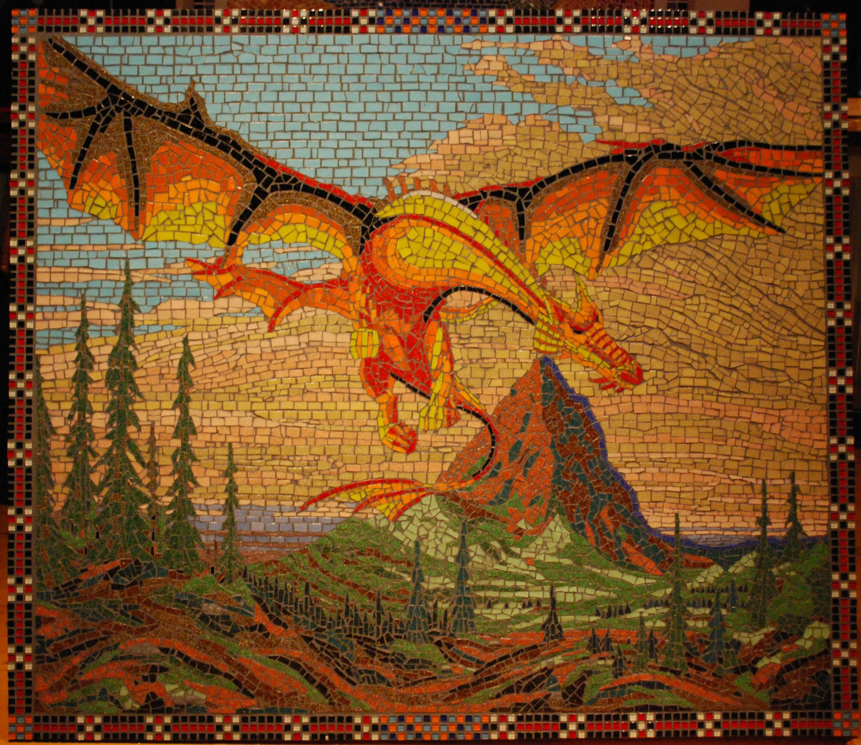 Мозаичный дракон. Дракон из мозаики. Античные мозаики дракон.