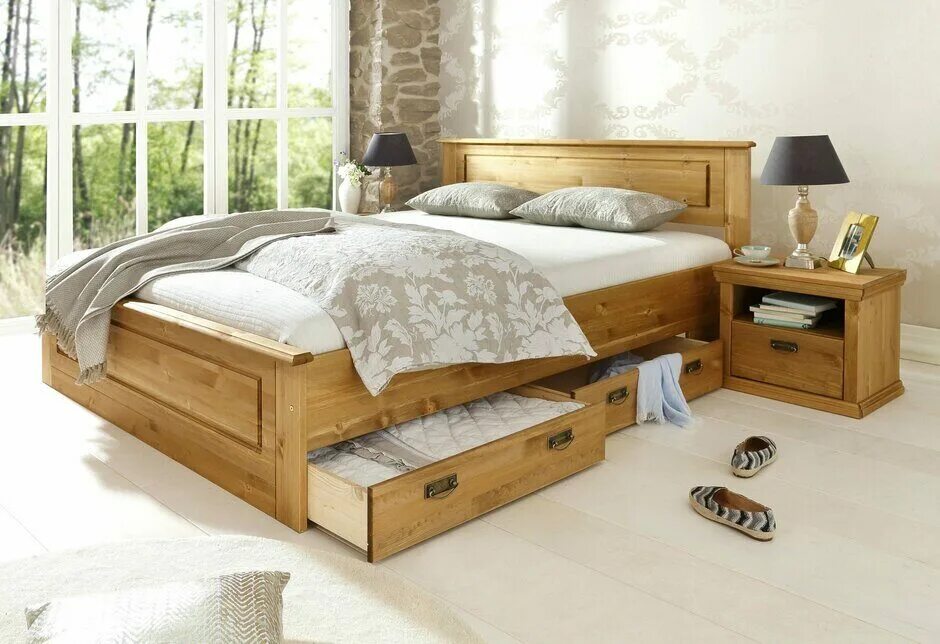 Кровати двуспальные сосна. Bettgestell 140x200. Кровать с выдвижными ящиками. Двуспальная кровать. Деревянная кровать с ящиками.