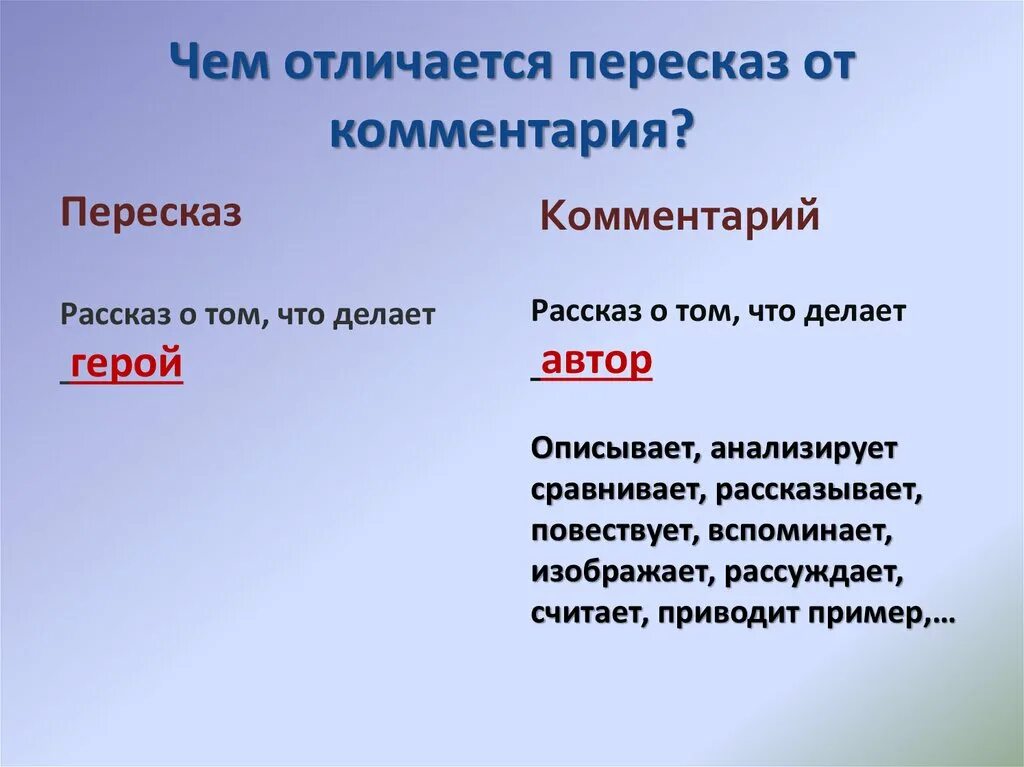 16 пересказ. Пример пересказа. Отличие анализа от пересказа. Как отличить анализ от пересказа. Аналитический пересказ это.