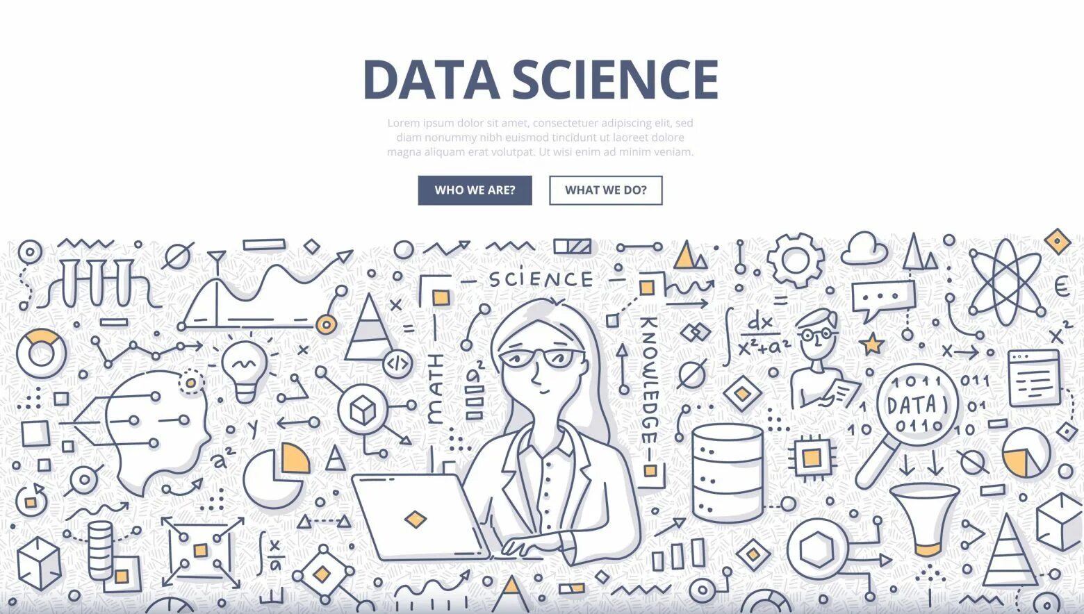 Лучшие курсы по data science. Курсы по data science. анализ данных doodle. наука графика. баннер data science.