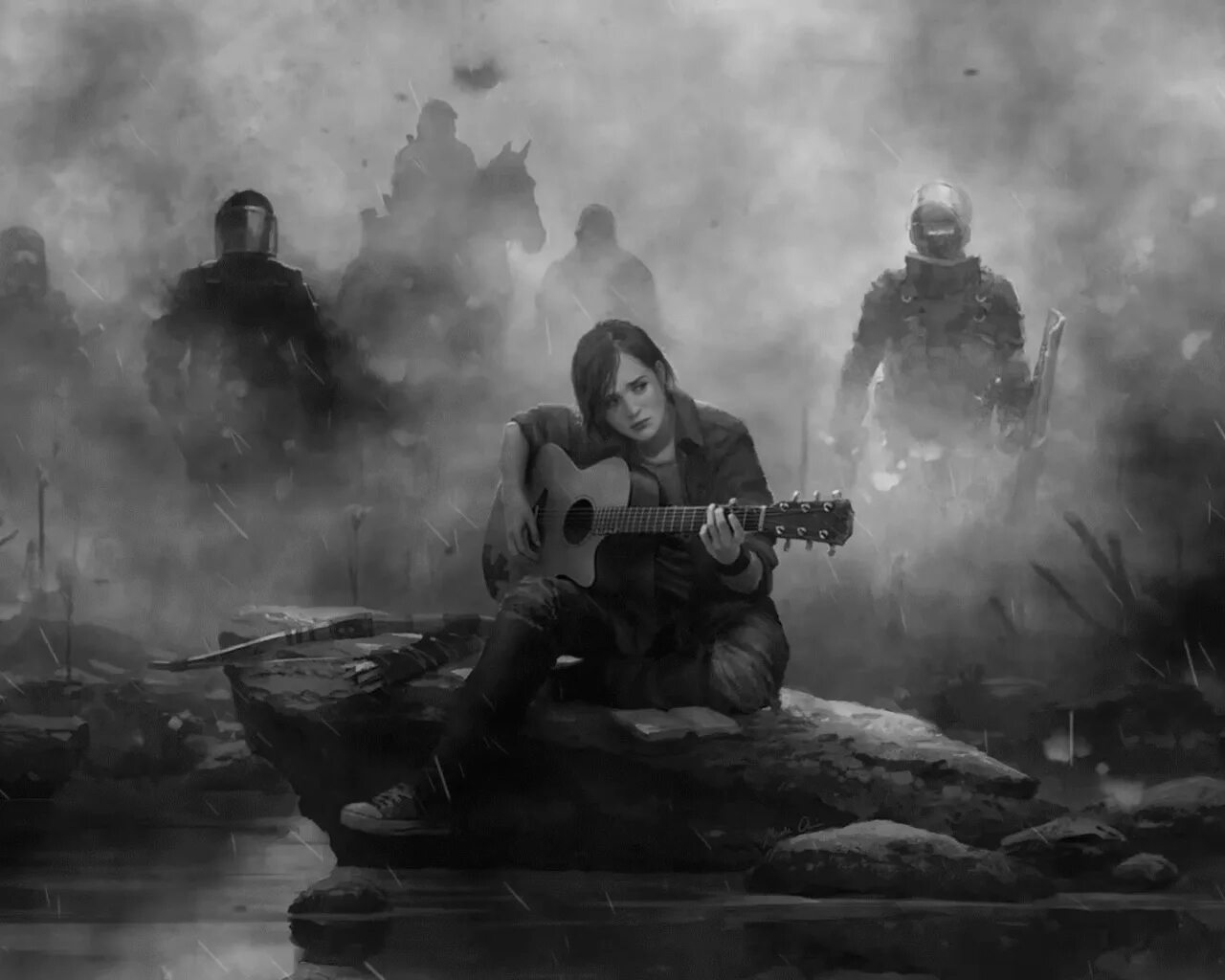 Обои заласта фас. The last of song. Ласт оф ас город. The last of us 2 элли арт с гитарой. The last of us джоэл с гитарой.