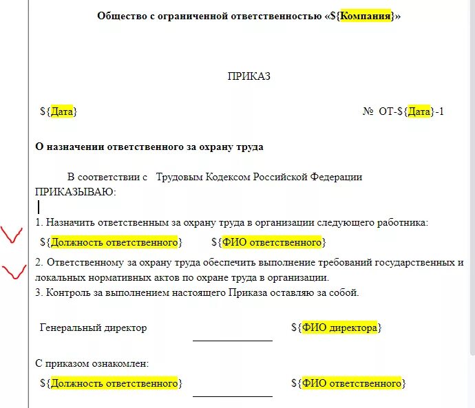 Приказ на ответственного руководителя работ. Приказ о назначении ответственного. ответственный за охрану труда в организации приказ. приказ о назначении ответственного за от. образец приказа о назначении ответственных по от.