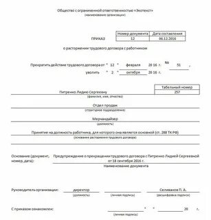 Правила увольнения основного работника