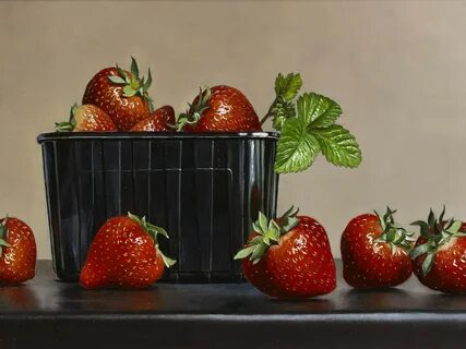 Johan De Fre, Strawberries, oil on panel, 8 x 12 ins (20 x 30 cms) Panter & Hall