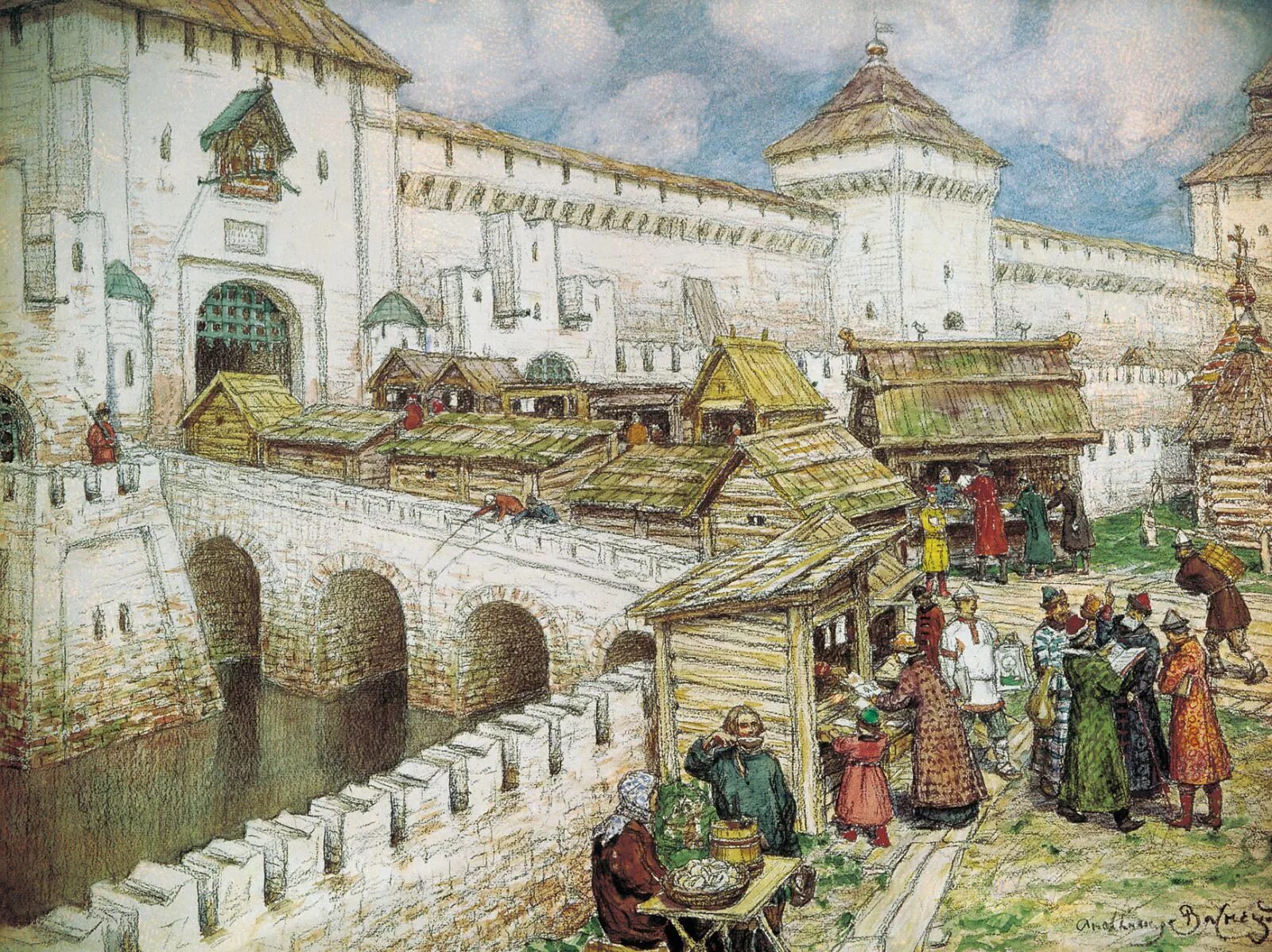 Книжные лавки на Спасском мосту 17 век Васнецов. Московский кремль в средневековье