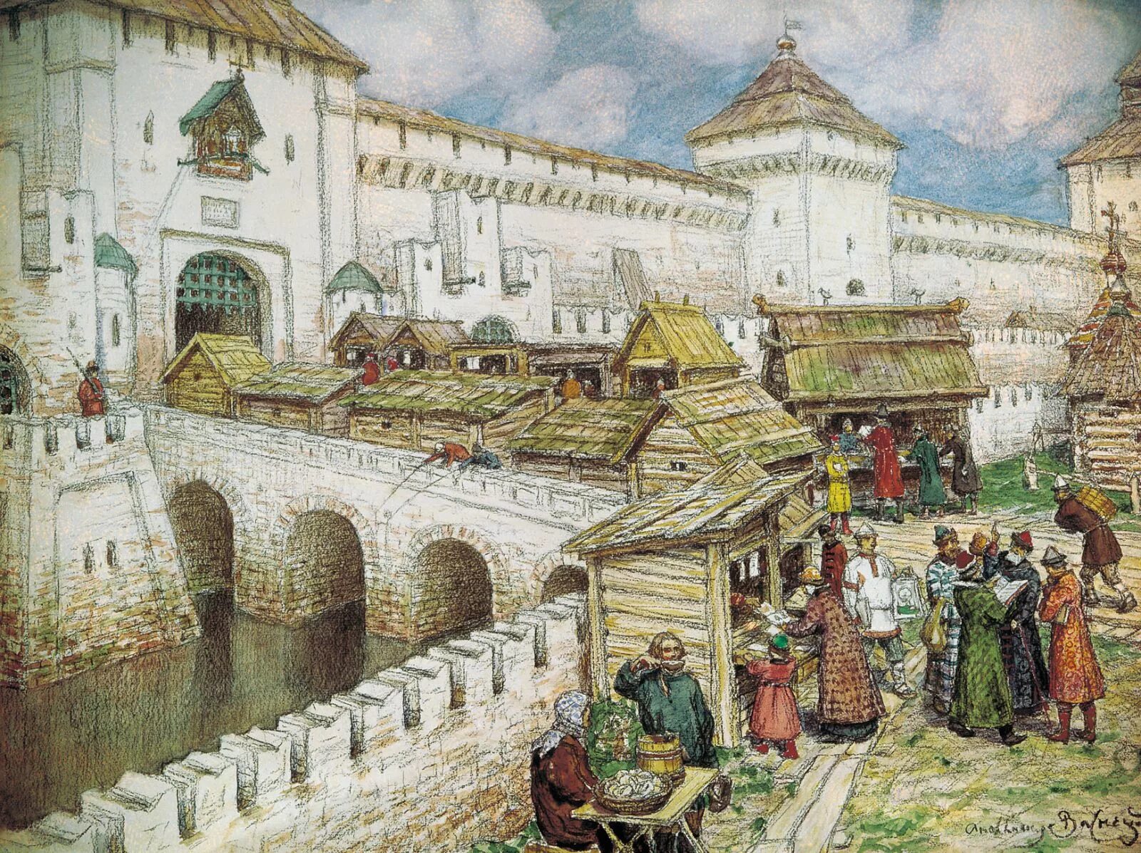 Книжные лавки на Спасском мосту 17 век Васнецов. Аполлинарий Васнецов Московский Кремль. Аполлинарий Васнецов Москва 17 века. Аполлинария Васнецова торговля в древней Руси