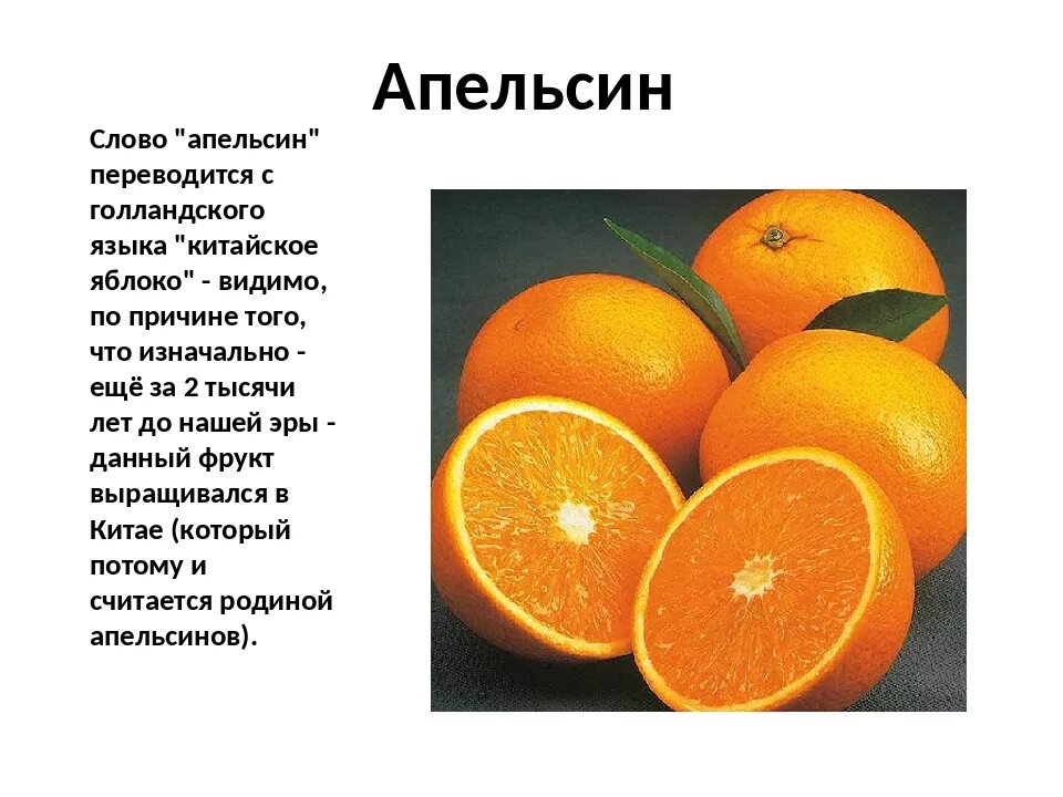 Апельсин сколько есть. Происхождение слова апельсин. Этимология слова апельсин. Факты про апельсины. Презентация на тему апельсин.