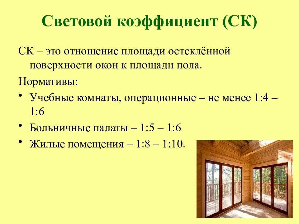 Световой коэффициент в помещении